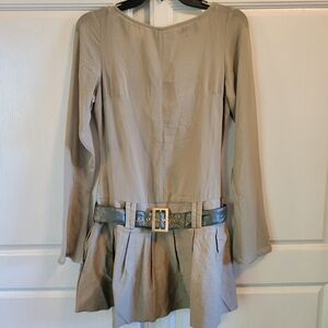 ASOS Olive Green Belted Drop Waist Long Sleeve Dress